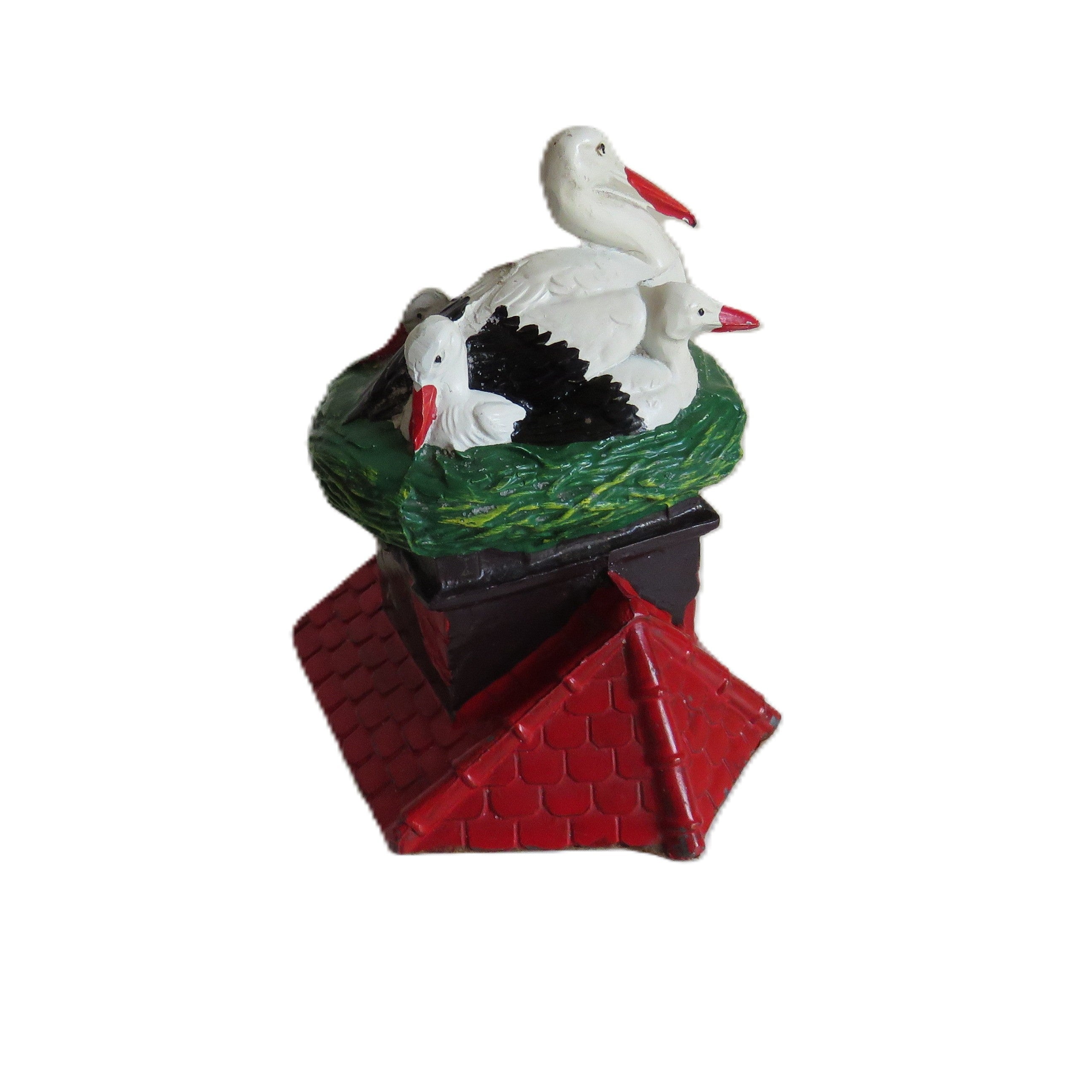 Vintage Stork Coin Bank – French Souvenir Rooftop Nest Money Box – Cottage Decor - Vintage French Treasures