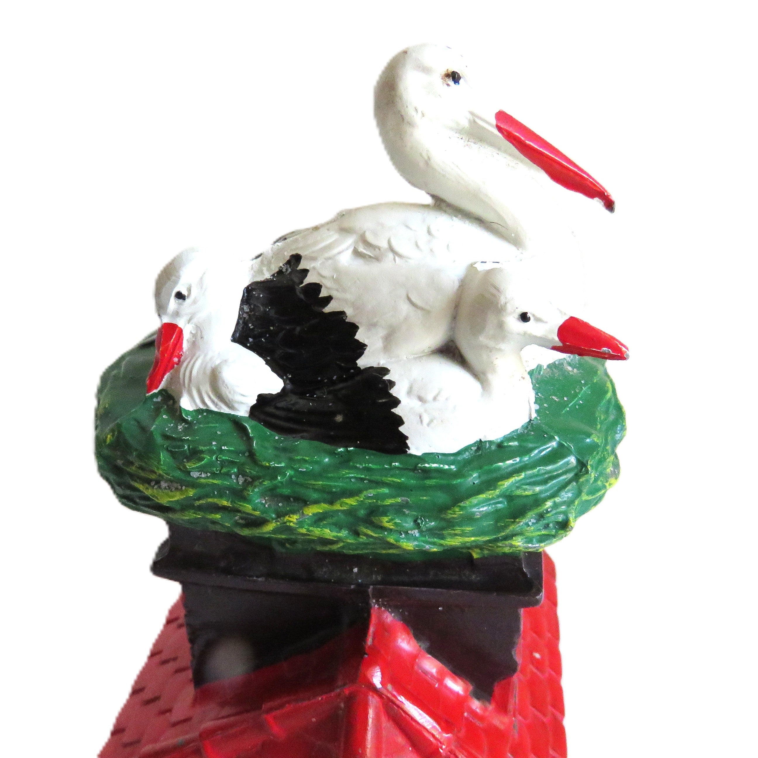 Vintage Stork Coin Bank – French Souvenir Rooftop Nest Money Box – Cottage Decor - Vintage French Treasures