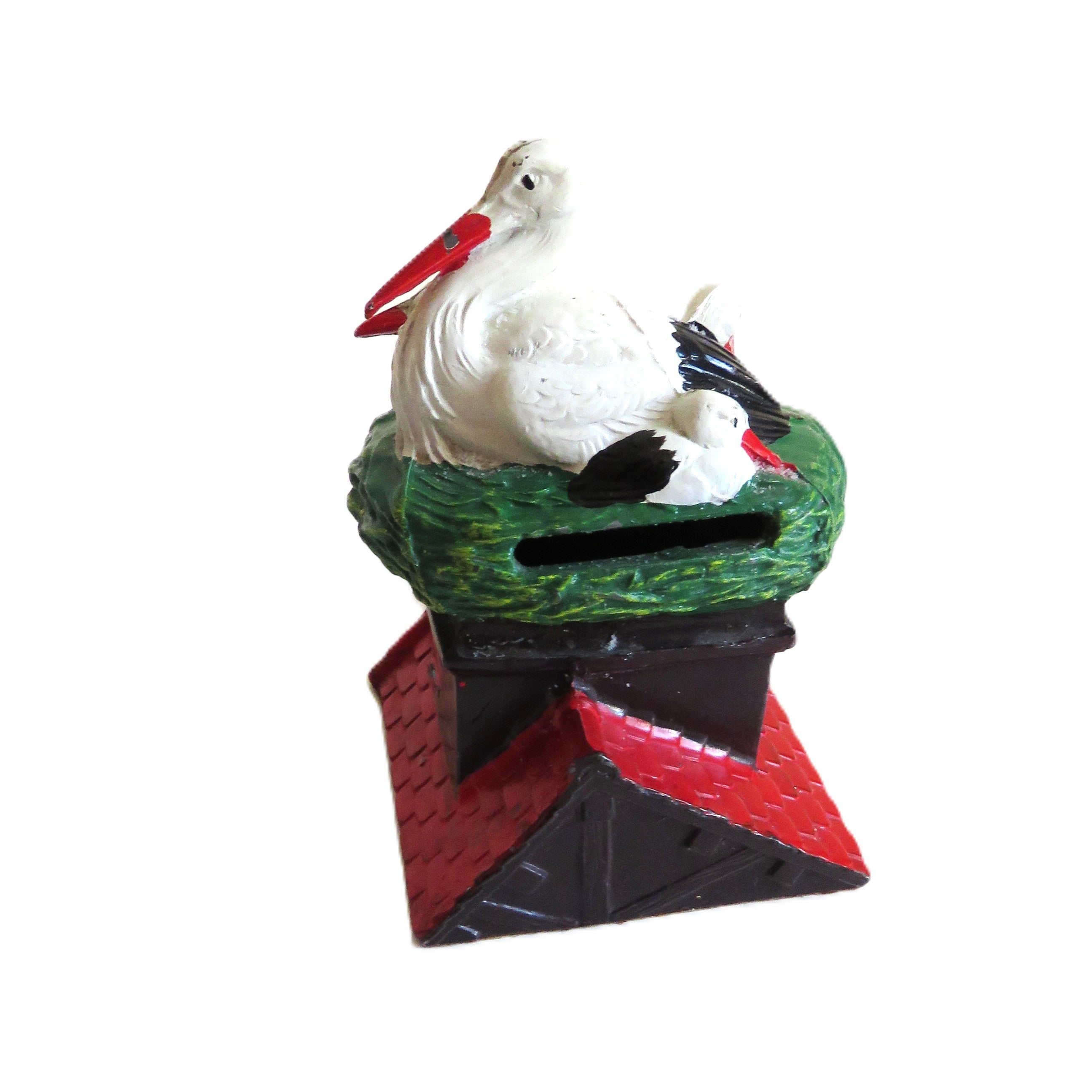 Vintage Stork Coin Bank – French Souvenir Rooftop Nest Money Box – Cottage Decor - Vintage French Treasures