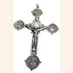 Spanish Silver Four Evangelists Cross, Christ Crucified, Catholic Devotional Cross - Vintage French Treasures