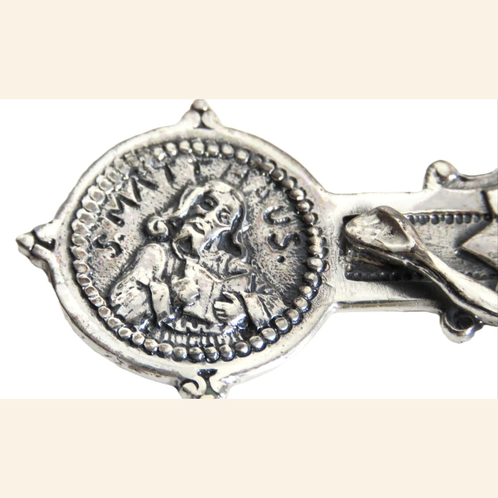 Spanish Silver Four Evangelists Cross, Christ Crucified, Catholic Devotional Cross - Vintage French Treasures