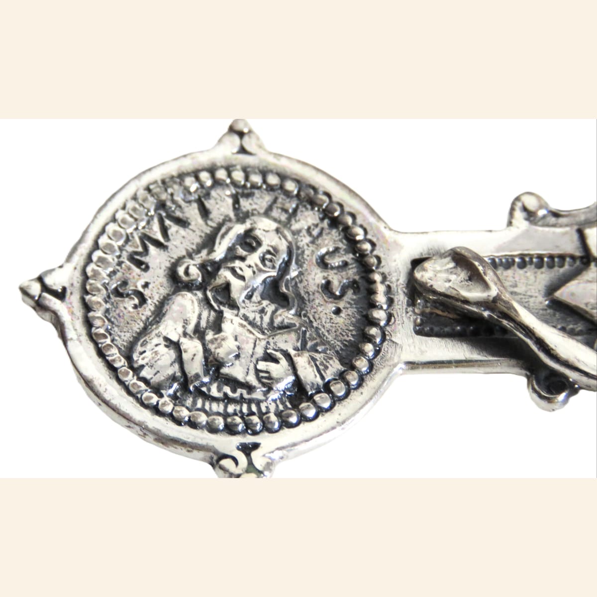 Spanish Silver Four Evangelists Cross, Christ Crucified, Catholic Devotional Cross - Vintage French Treasures