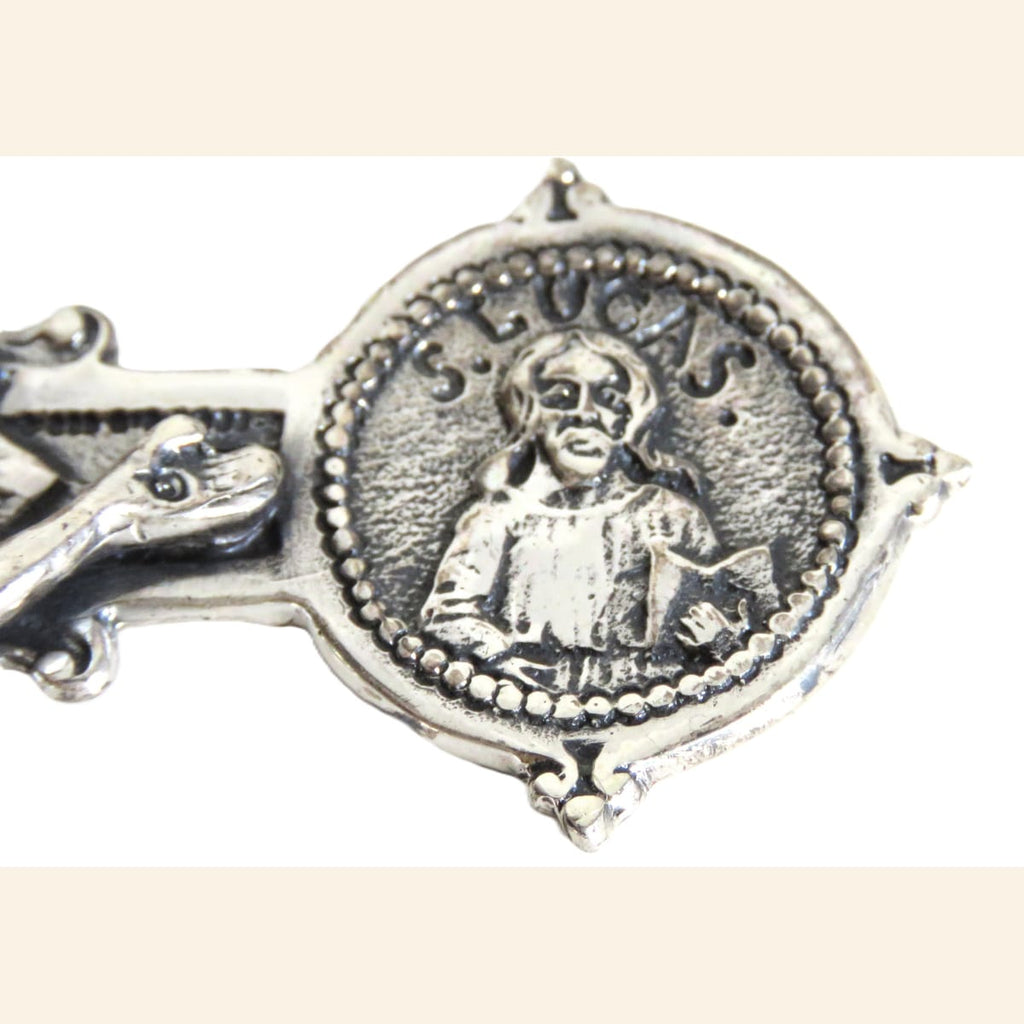 Spanish Silver Four Evangelists Cross, Christ Crucified, Catholic Devotional Cross - Vintage French Treasures