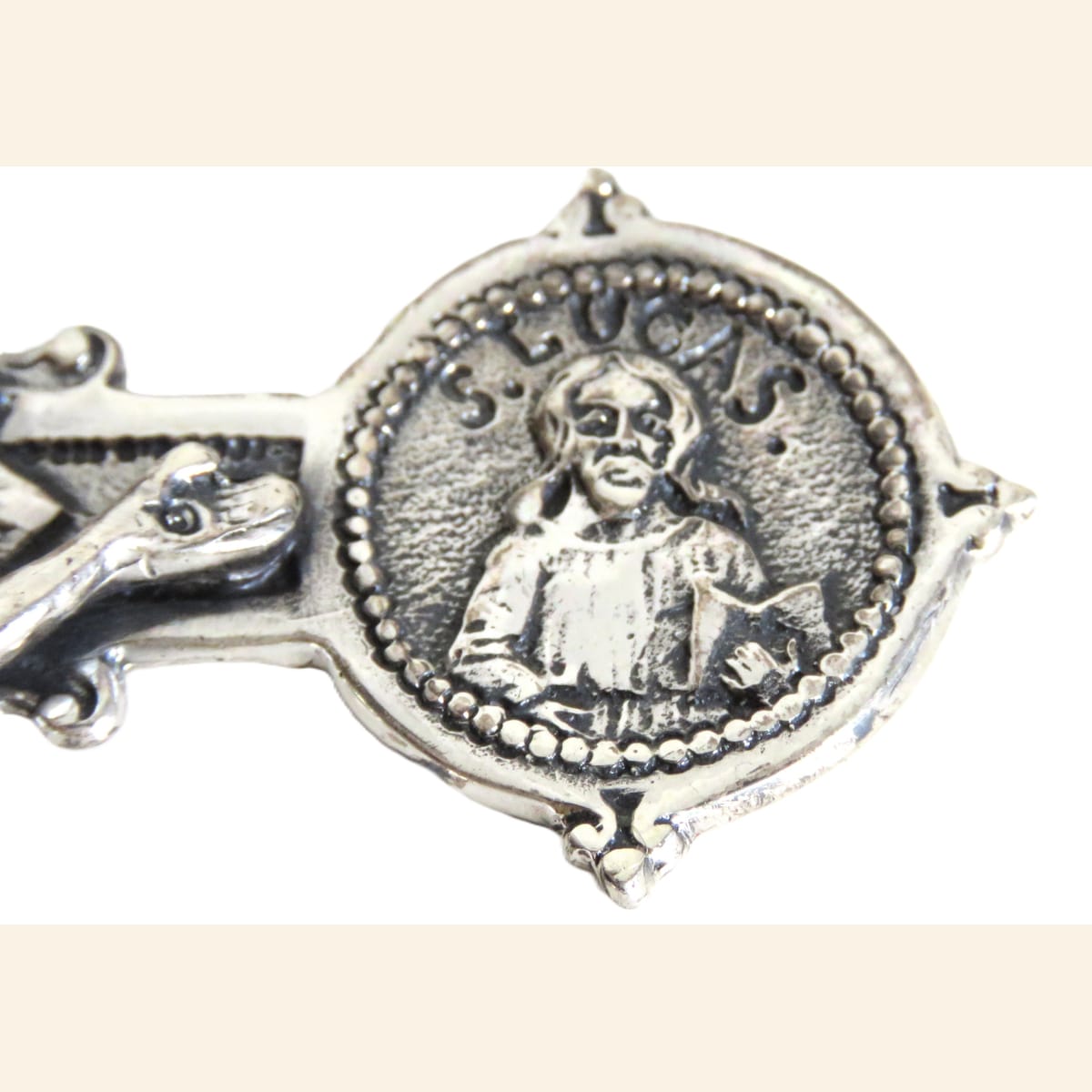 Spanish Silver Four Evangelists Cross, Christ Crucified, Catholic Devotional Cross - Vintage French Treasures