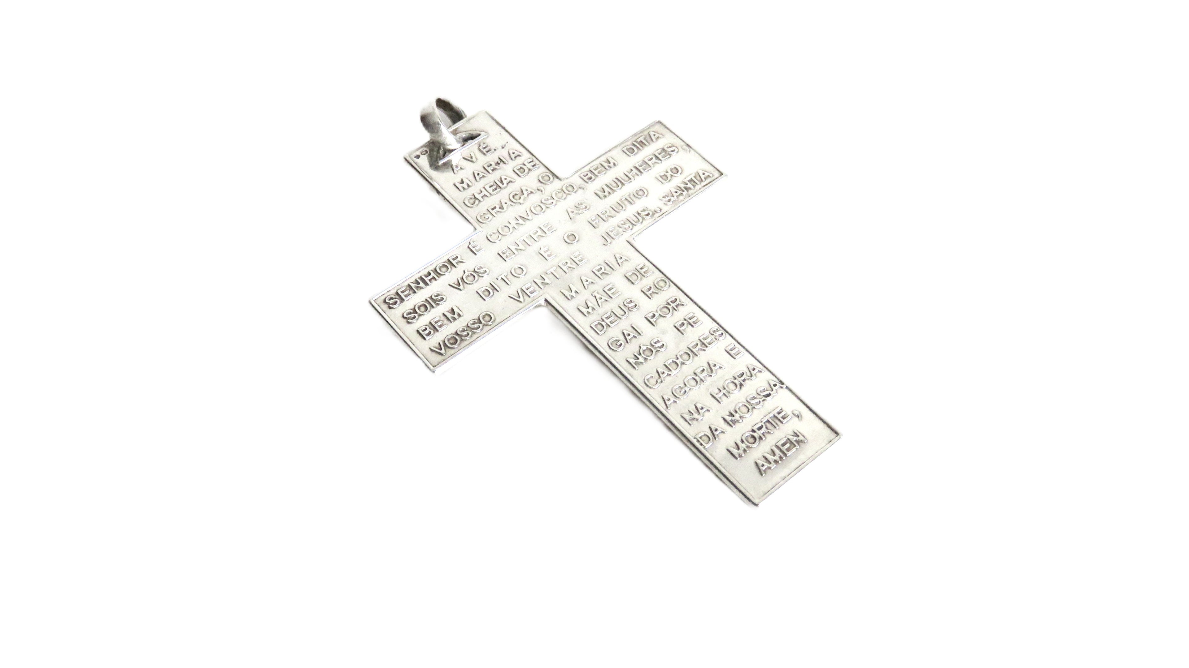 Vintage Hallmarked Silver Portuguese Prayer Cross Pendant, Engraved Ave Maria, Catholic Devotional Cross