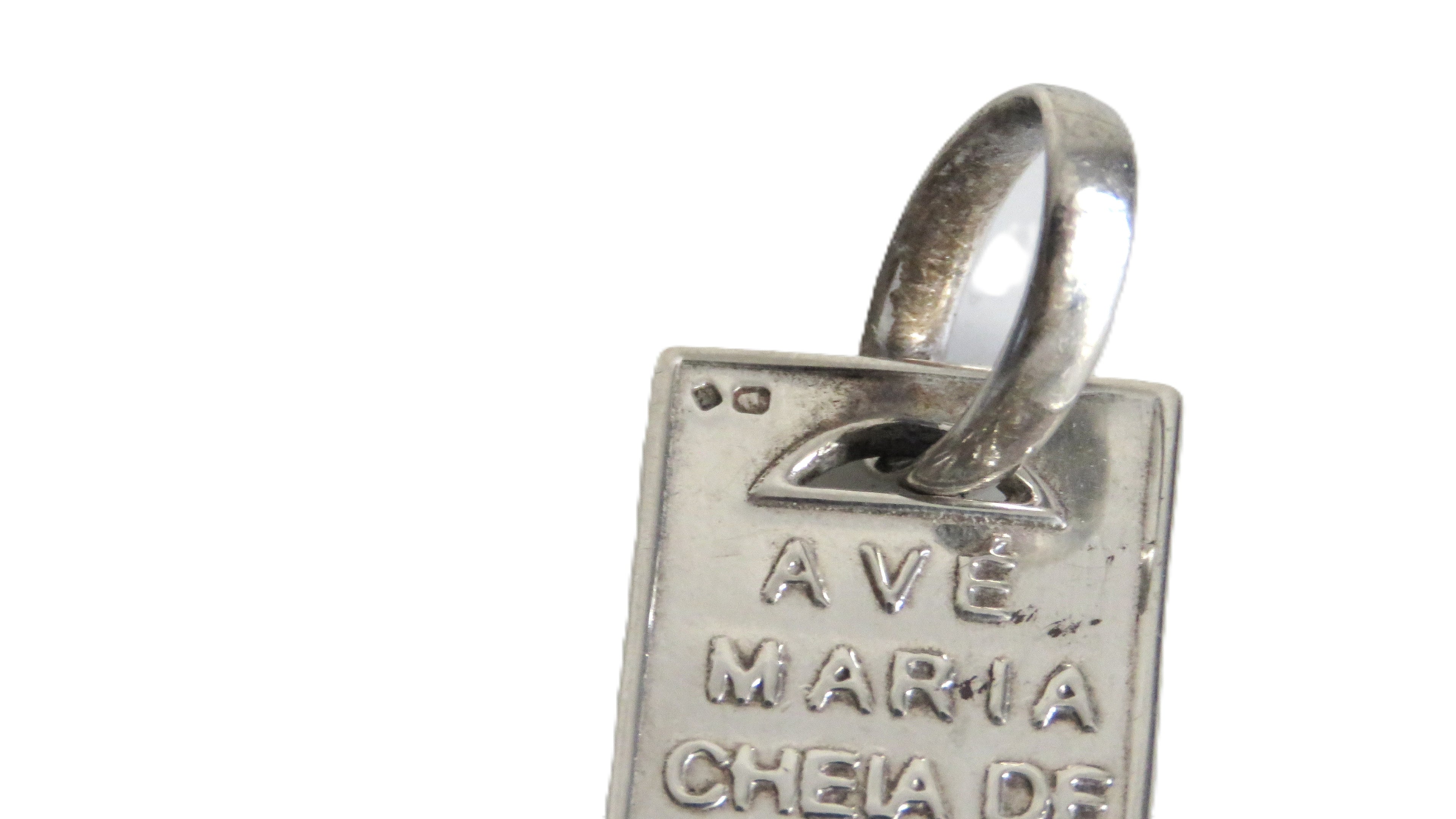 Vintage Hallmarked Silver Portuguese Prayer Cross Pendant, Engraved Ave Maria, Catholic Devotional Cross