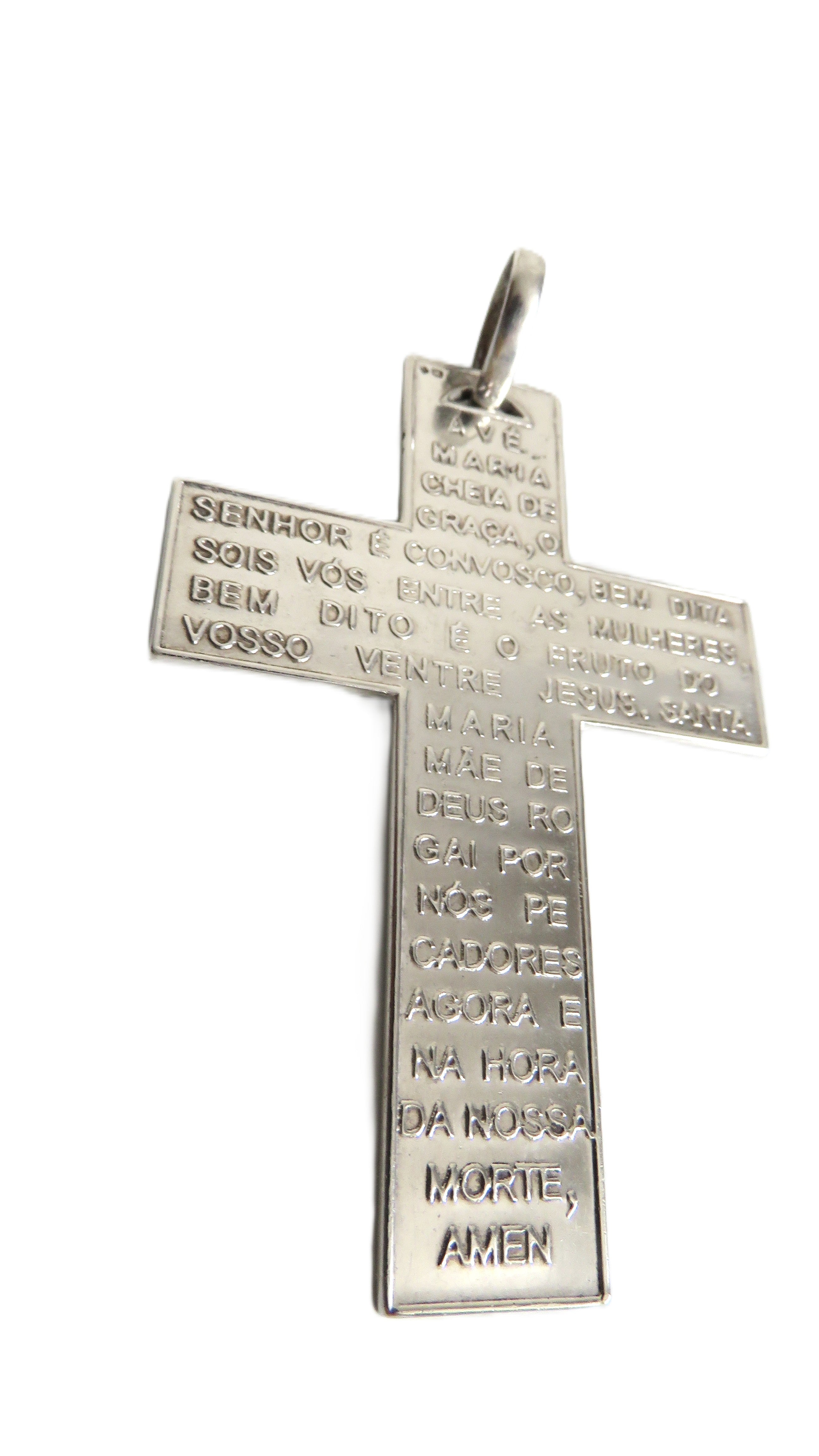 Vintage Hallmarked Silver Portuguese Prayer Cross Pendant, Engraved Ave Maria, Catholic Devotional Cross