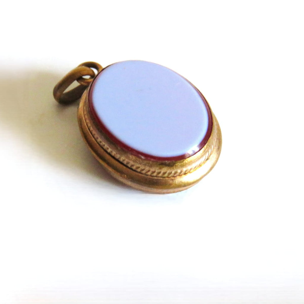 Antique French Gold Filled Violet Blue Doublet Locket Pendant, Victorian Style Mourning Jewelry - Vintage French Treasures