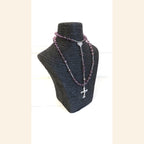 Antique French Art Nouveau Silver Rosary Purple Faceted Glass Beads Lily Centre Crucifix -