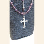 Antique French Art Nouveau Silver Rosary Purple Faceted Glass Beads Lily Centre Crucifix -