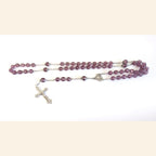 Antique French Art Nouveau Silver Rosary Purple Faceted Glass Beads Lily Centre Crucifix -