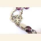 Antique French Art Nouveau Silver Rosary Purple Faceted Glass Beads Lily Centre Crucifix -