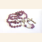 Antique French Art Nouveau Silver Rosary Purple Faceted Glass Beads Lily Centre Crucifix -