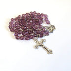 Antique French Art Nouveau Silver Rosary Purple Faceted Glass Beads Lily Centre Crucifix -