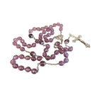 Antique French Art Nouveau Silver Rosary Purple Faceted Glass Beads Lily Centre Crucifix -