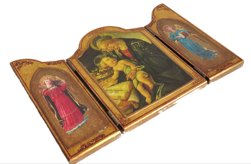 Italian Florentine Folding Triptych, Madonna & Child with Musical Angels, Vintage Religious Icon - Vintage French Treasures