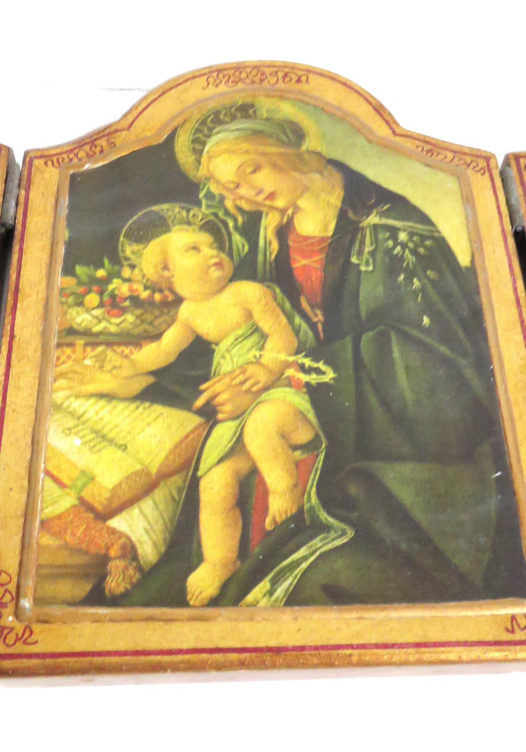 Italian Florentine Folding Triptych, Madonna & Child with Musical Angels, Vintage Religious Icon - Vintage French Treasures