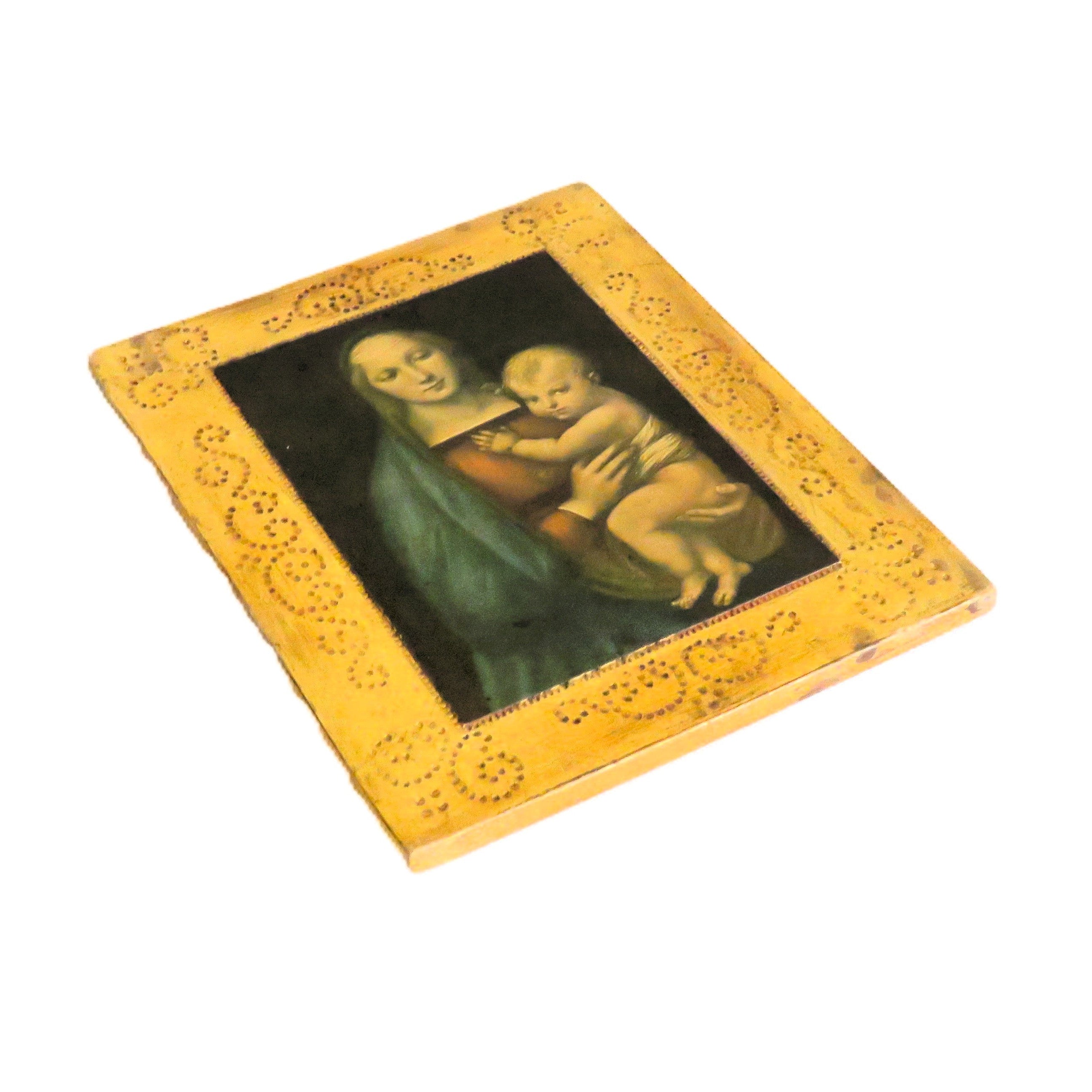 Vintage Italian Florentine Madonna del Granduca Wall Plaque, Gilt Wood, Palazzo Pitti, Raphael Print - Vintage French Treasures