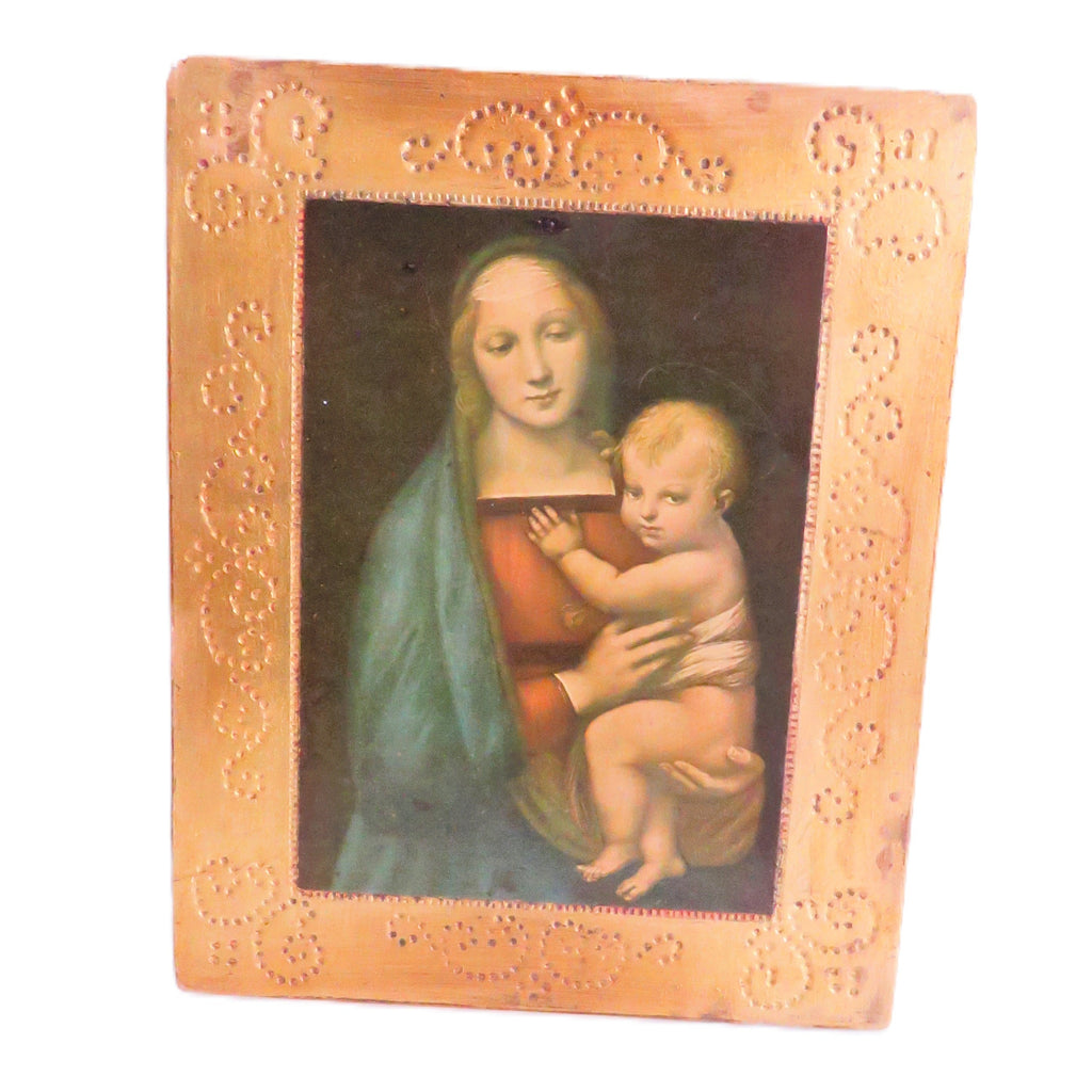 Vintage Italian Florentine Madonna del Granduca Wall Plaque, Gilt Wood, Palazzo Pitti, Raphael Print - Vintage French Treasures