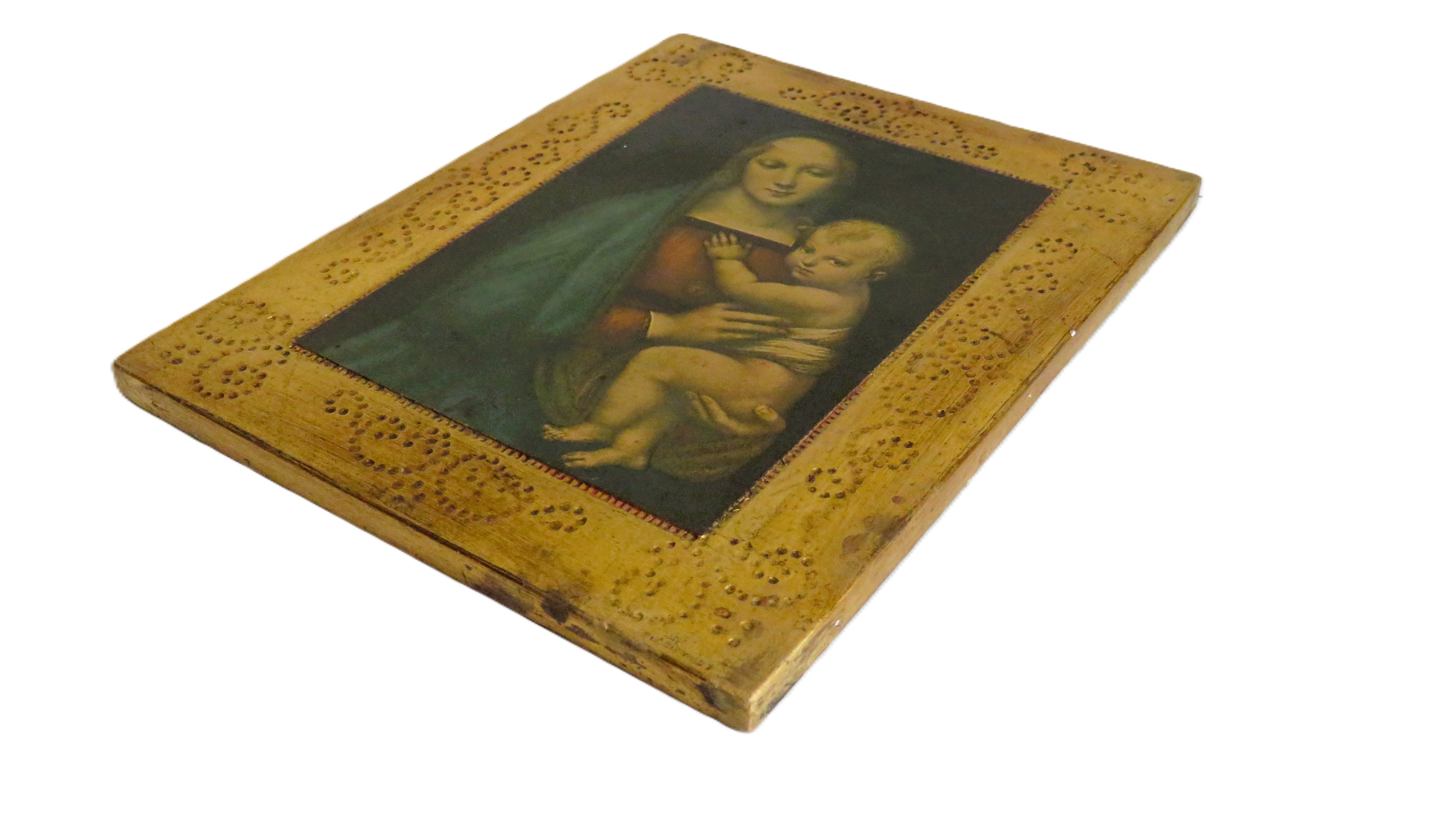 Vintage Italian Florentine Madonna del Granduca Wall Plaque, Gilt Wood, Palazzo Pitti, Raphael Print - Vintage French Treasures