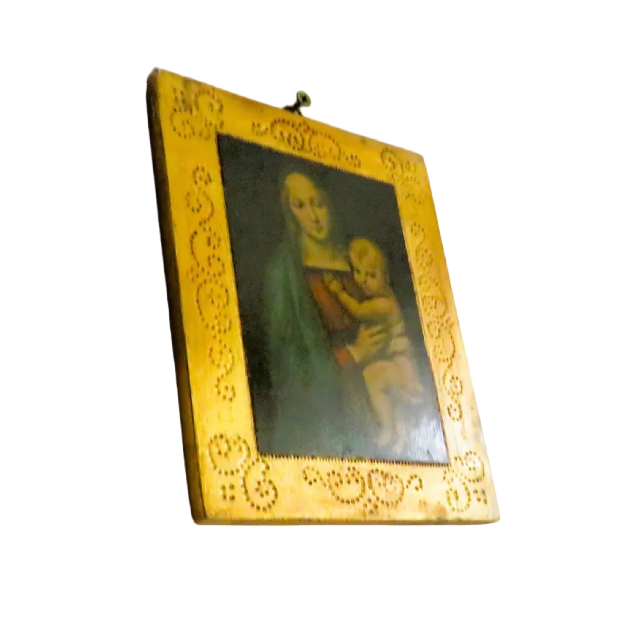 Vintage Italian Florentine Madonna del Granduca Wall Plaque, Gilt Wood, Palazzo Pitti, Raphael Print - Vintage French Treasures