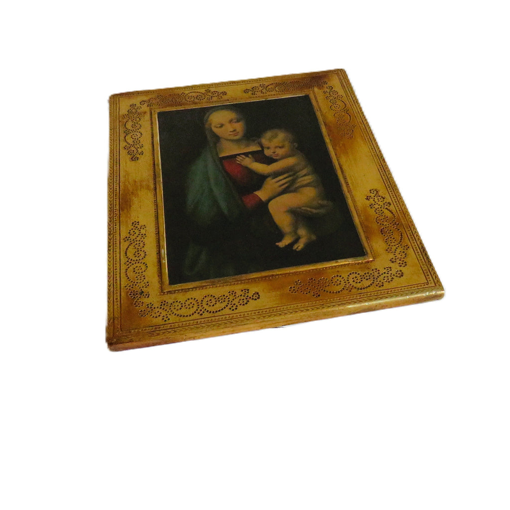 Vintage Italian Florentine Madonna del Granduca Wall Plaque, Gilt Wood, Palazzo Pitti, Raphael Print - Vintage French Treasures