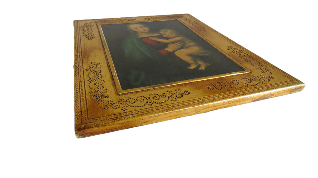 Vintage Italian Florentine Madonna del Granduca Wall Plaque, Gilt Wood, Palazzo Pitti, Raphael Print - Vintage French Treasures