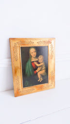 Vintage Italian Florentine Madonna del Granduca Wall Plaque, Gilt Wood, Palazzo Pitti, Raphael Print - Vintage French Treasures
