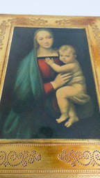 Vintage Italian Florentine Madonna del Granduca Wall Plaque, Gilt Wood, Palazzo Pitti, Raphael Print - Vintage French Treasures