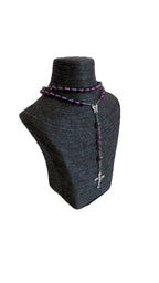 Large Antique French Silver Rosary with Purple Faceted Beads c.1900 -