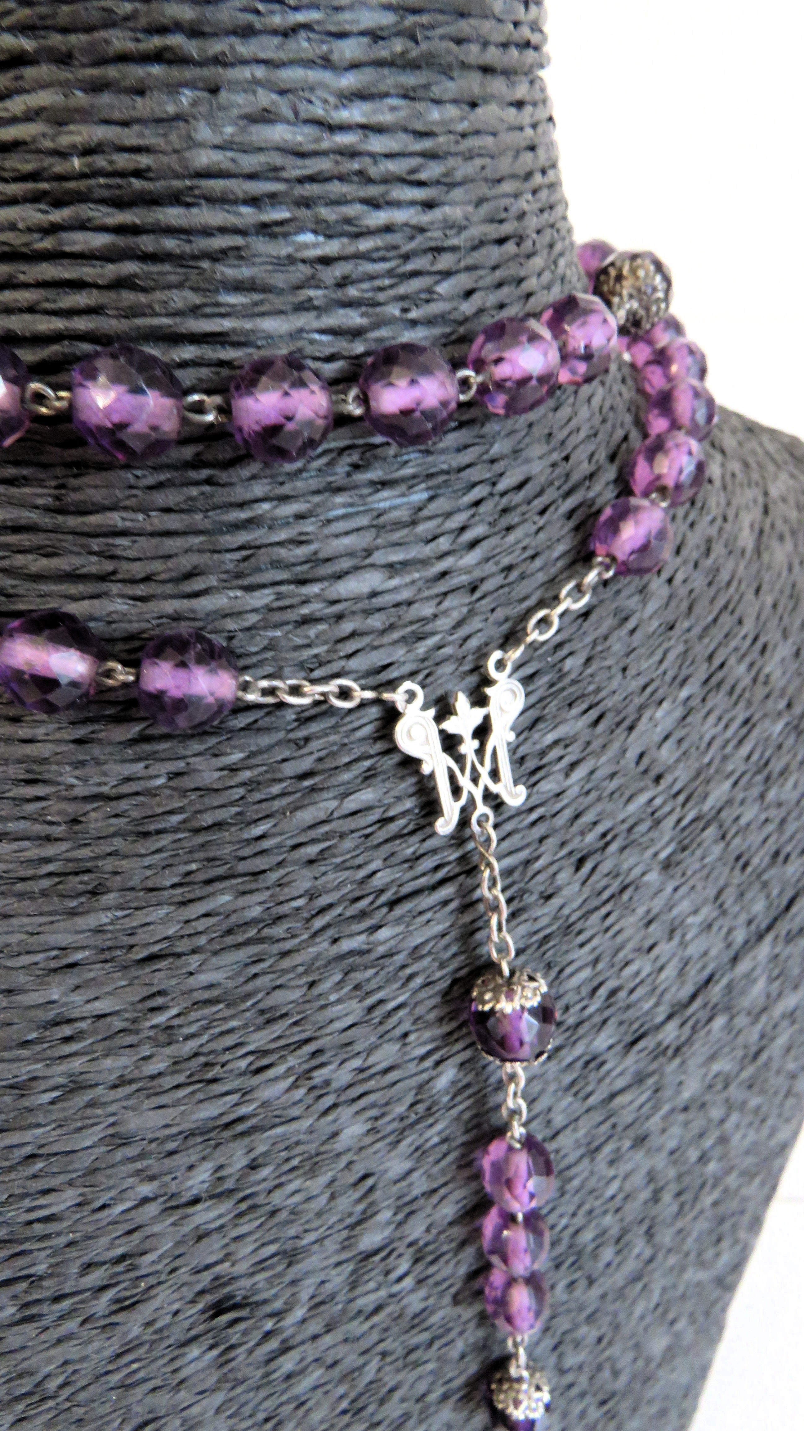 Large Antique French Silver Rosary with Purple Faceted Beads c.1900 - Vintage French Treasures
