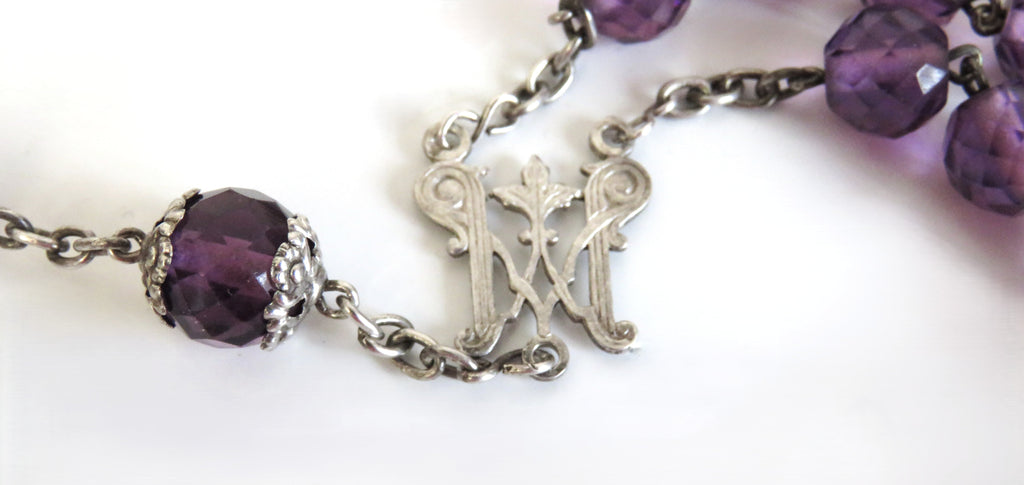 Large Antique French Silver Rosary with Purple Faceted Beads c.1900 - Vintage French Treasures