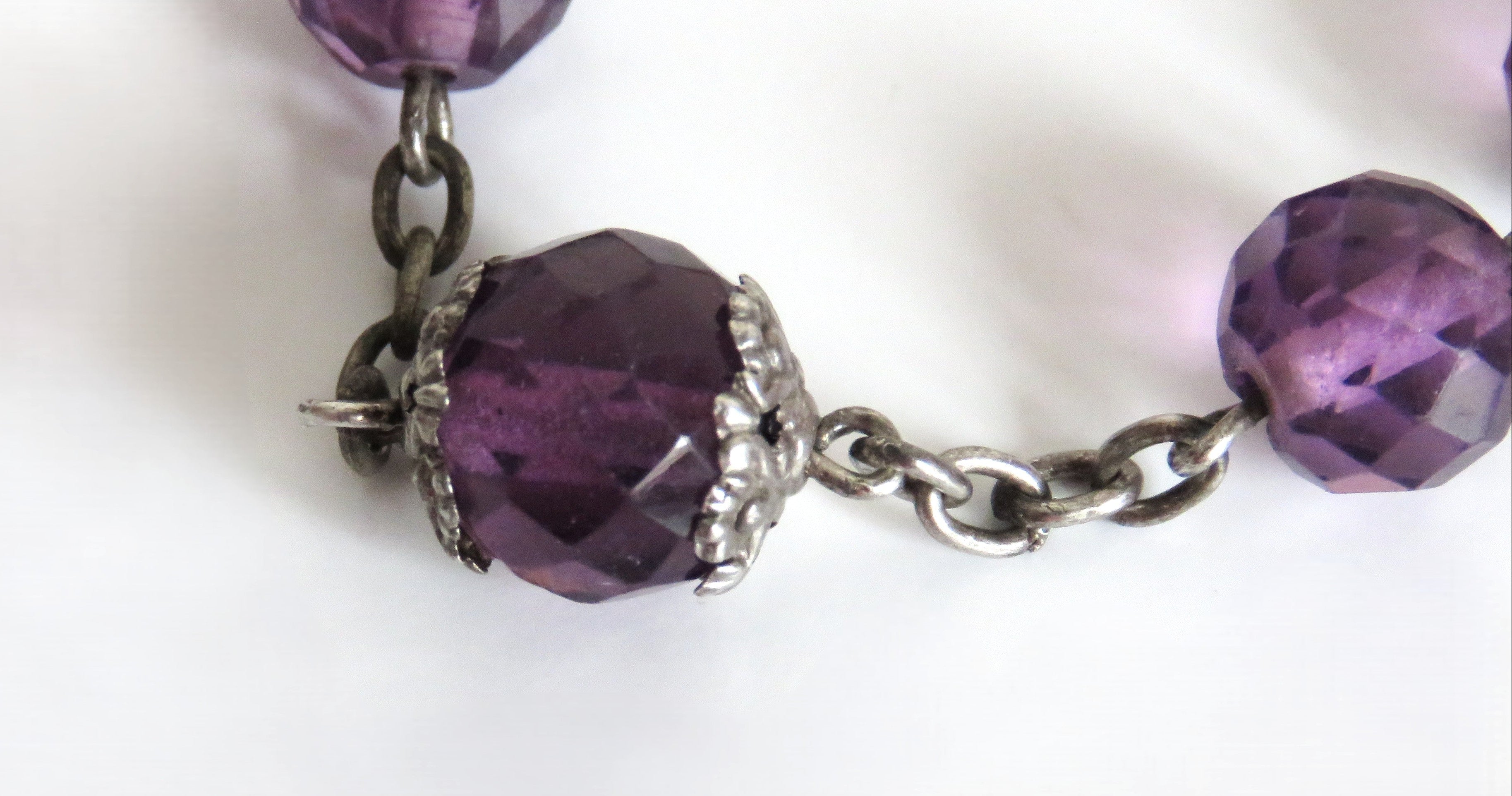 Large Antique French Silver Rosary with Purple Faceted Beads c.1900 - Vintage French Treasures