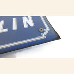Vintage French Enamel Street Sign Chemin du Moulin Blue Road Plaque with Bracket -