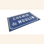 Vintage French Enamel Street Sign Chemin du Moulin Blue Road Plaque with Bracket -