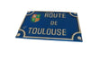 Vintage French “Route de Toulouse” Cast Metal Road Sign Plaque with Heraldic Crest - Vintage French Treasures