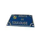 Vintage French “Route de Toulouse” Cast Metal Road Sign Plaque with Heraldic Crest -