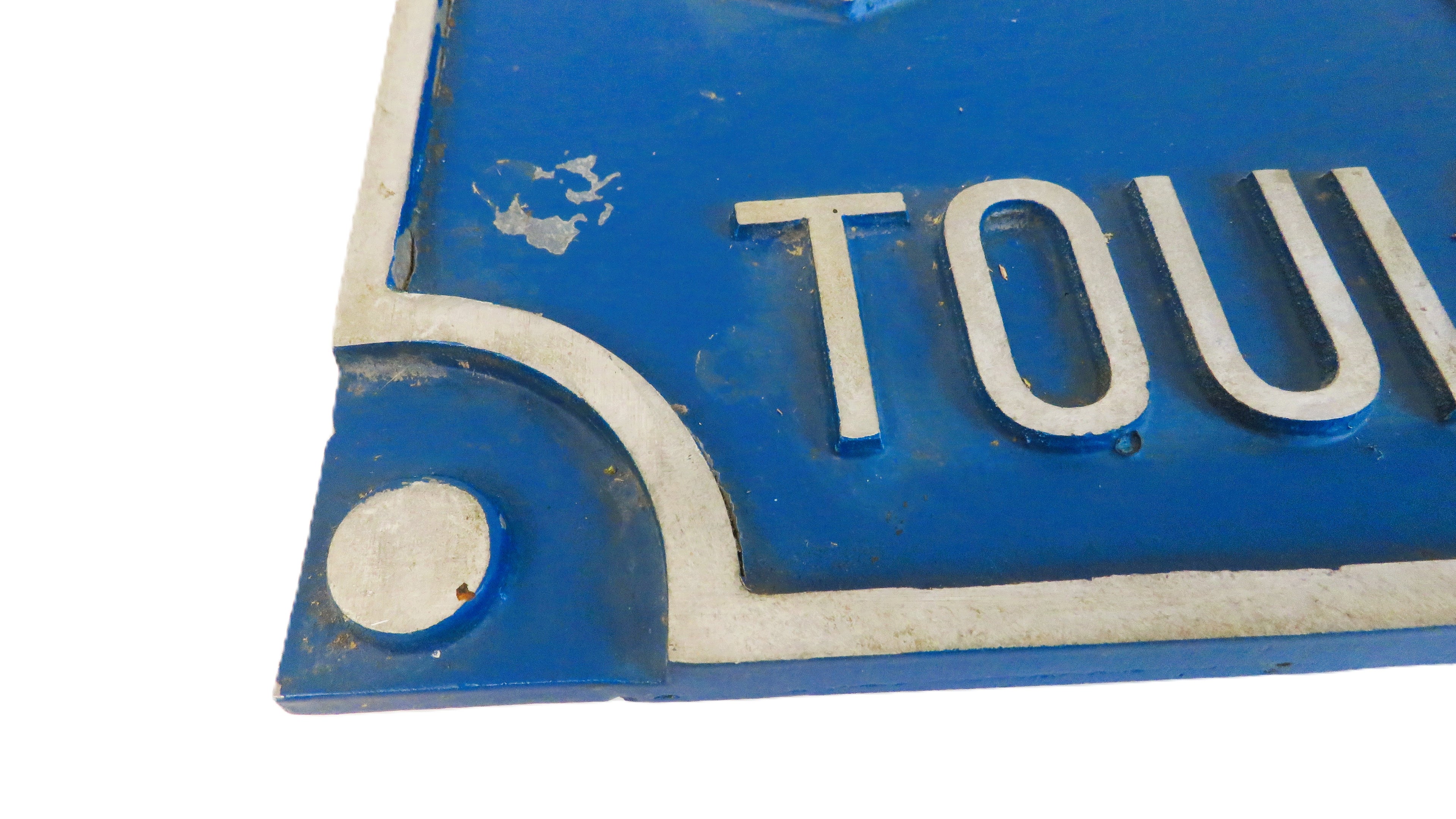 Vintage French “Route de Toulouse” Cast Metal Road Sign Plaque with Heraldic Crest - Vintage French Treasures