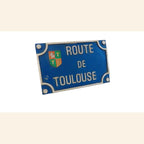 Vintage French “Route de Toulouse” Cast Metal Road Sign Plaque with Heraldic Crest -