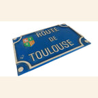 Vintage French “Route de Toulouse” Cast Metal Road Sign Plaque with Heraldic Crest -