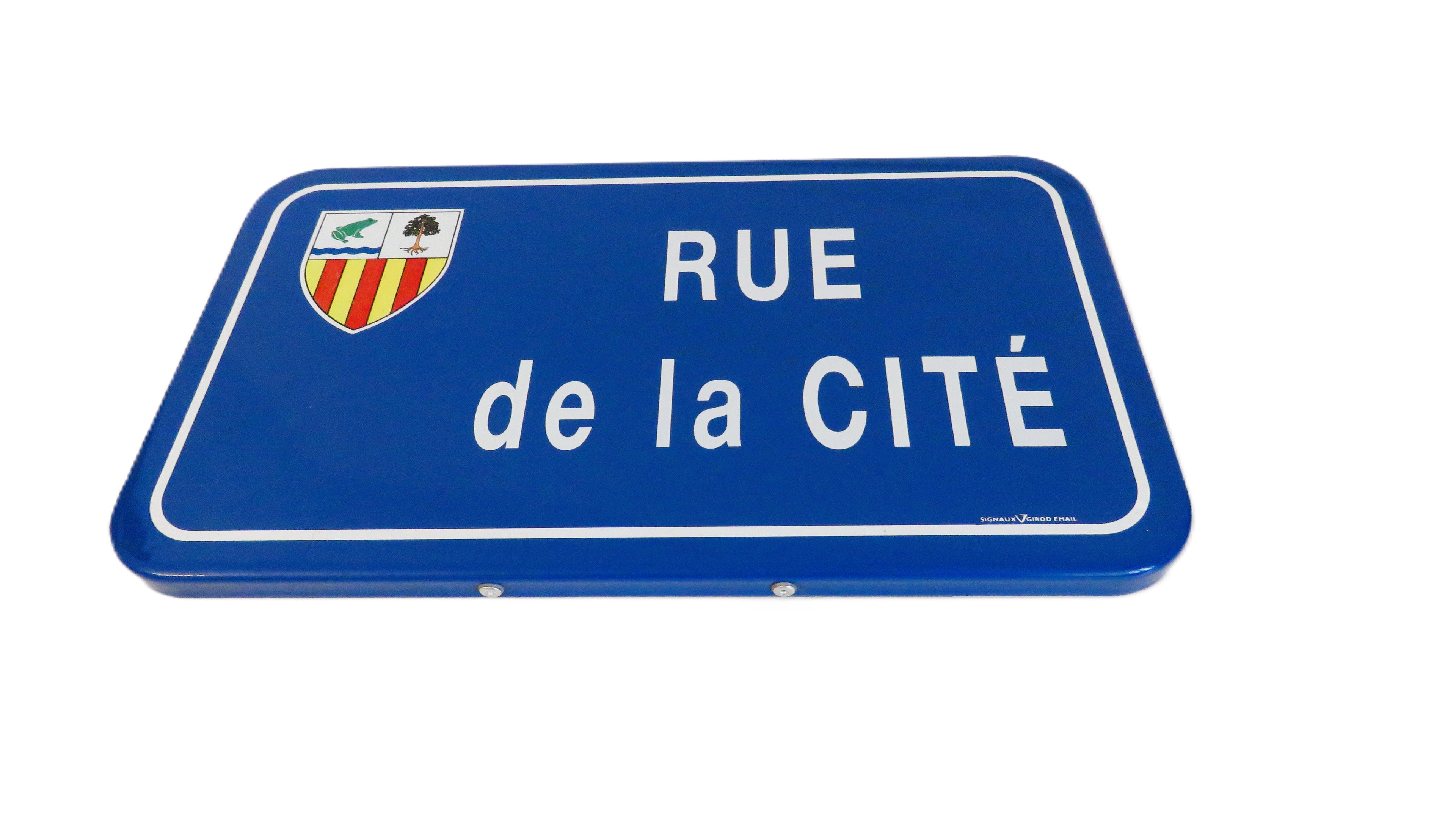 Vintage French Enamel Street Sign Rue de la Cité Blue Road Sign Decor - Vintage French Treasures