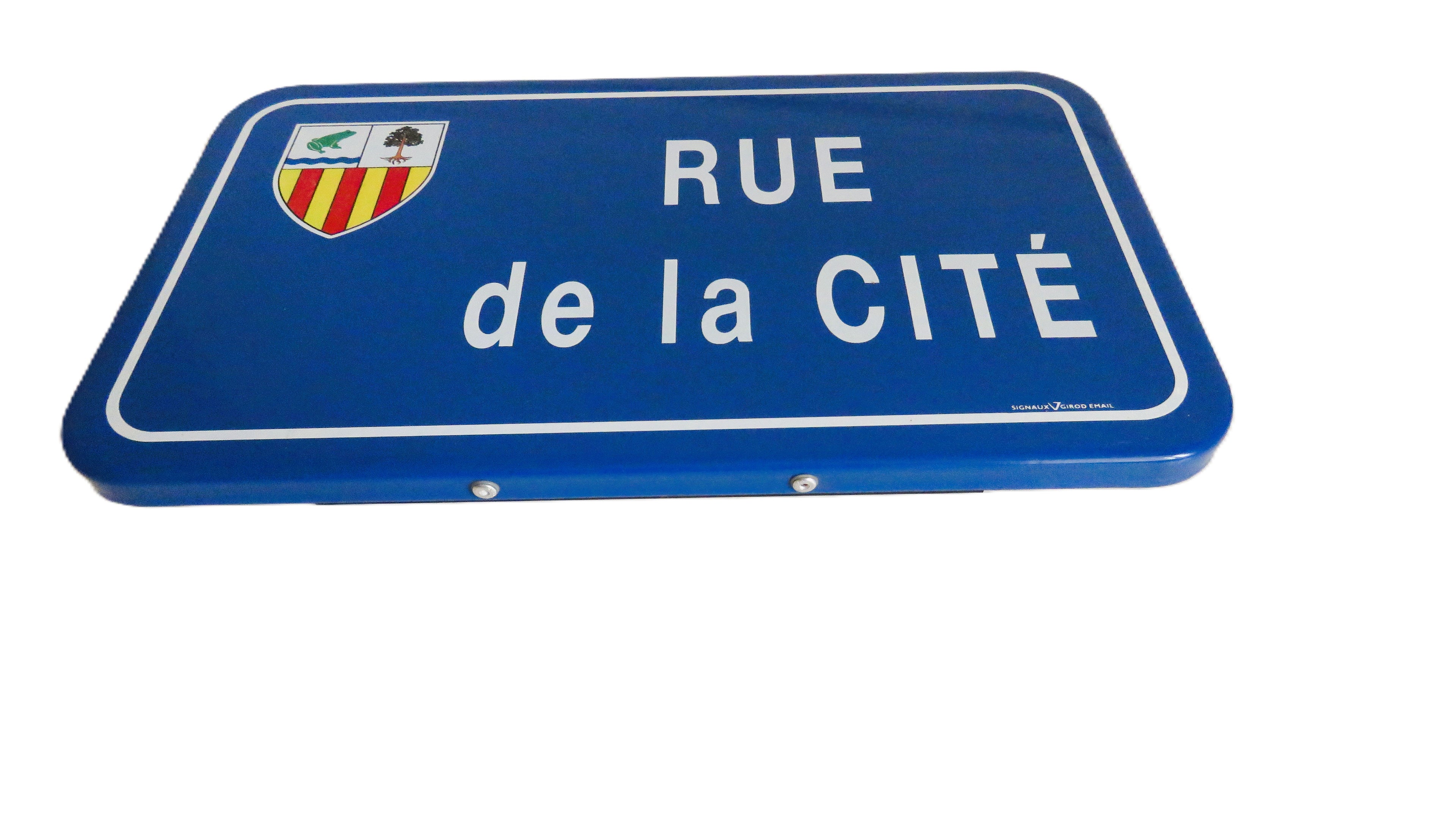 Vintage French Enamel Street Sign Rue de la Cité Blue Road Sign Decor - Vintage French Treasures