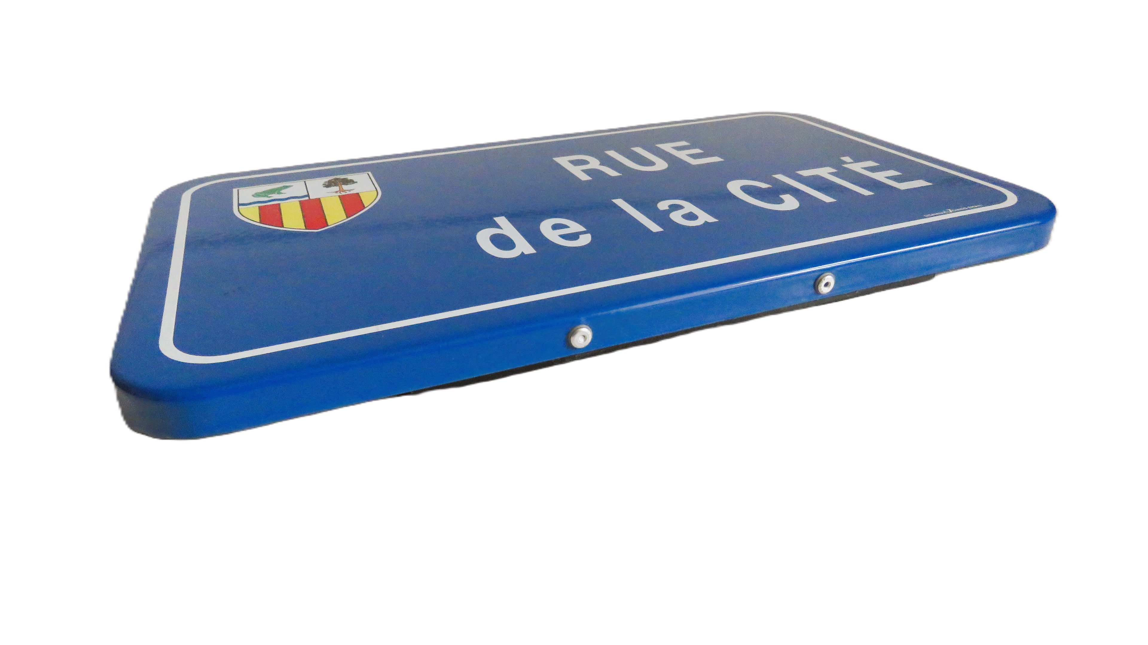 Vintage French Enamel Street Sign Rue de la Cité Blue Road Sign Decor - Vintage French Treasures