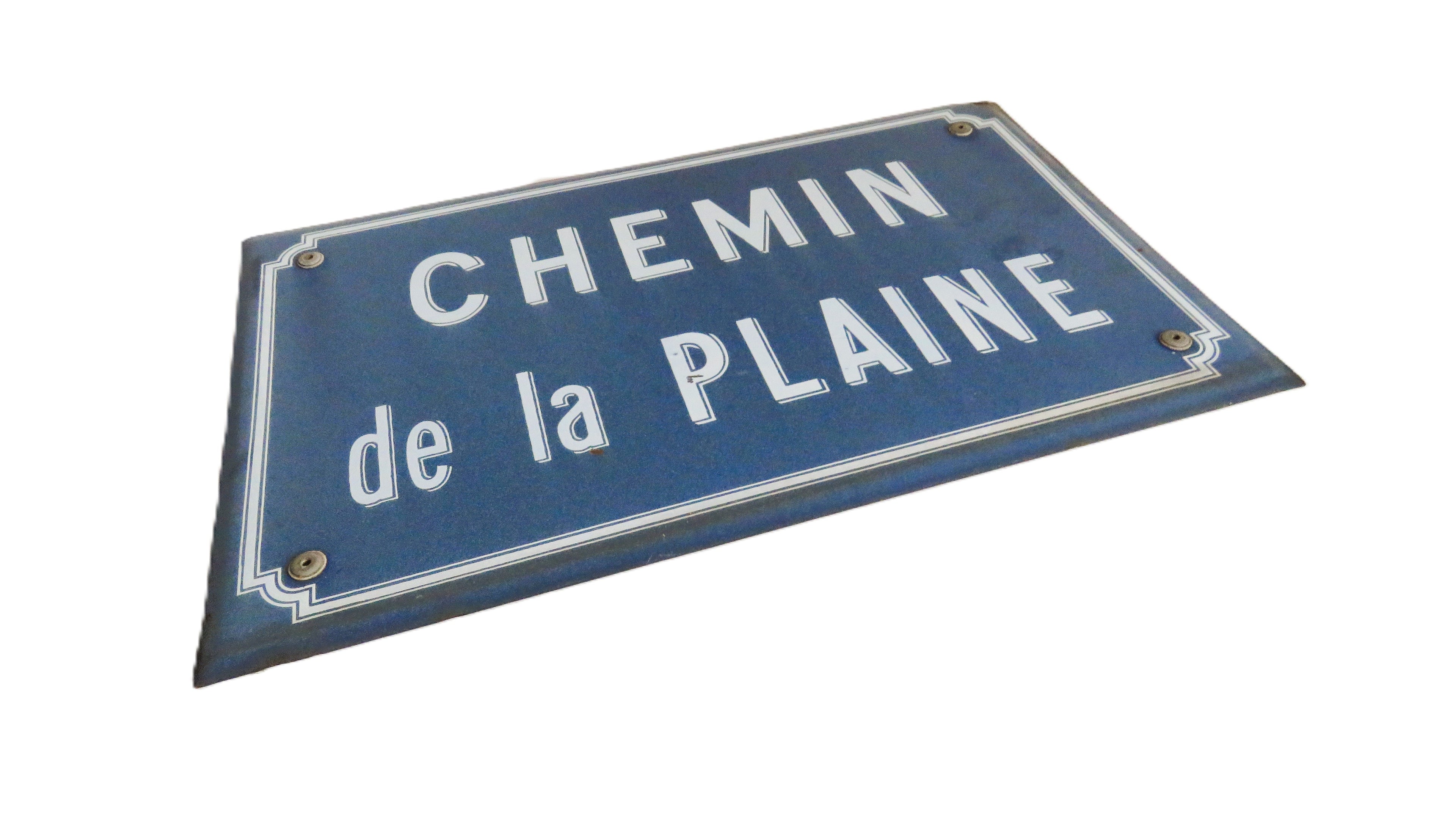 Vintage French Enamel Street Sign Chemin de la Plaine Blue Road Sign French Wall Decor Industrial Plaque - Vintage French Treasures