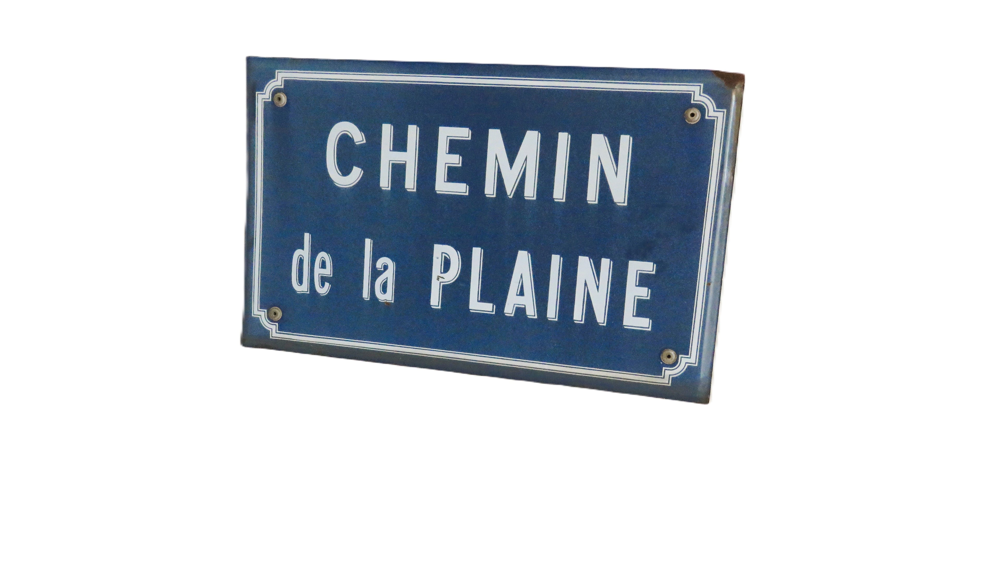 Vintage French Enamel Street Sign Chemin de la Plaine Blue Road Sign French Wall Decor Industrial Plaque -