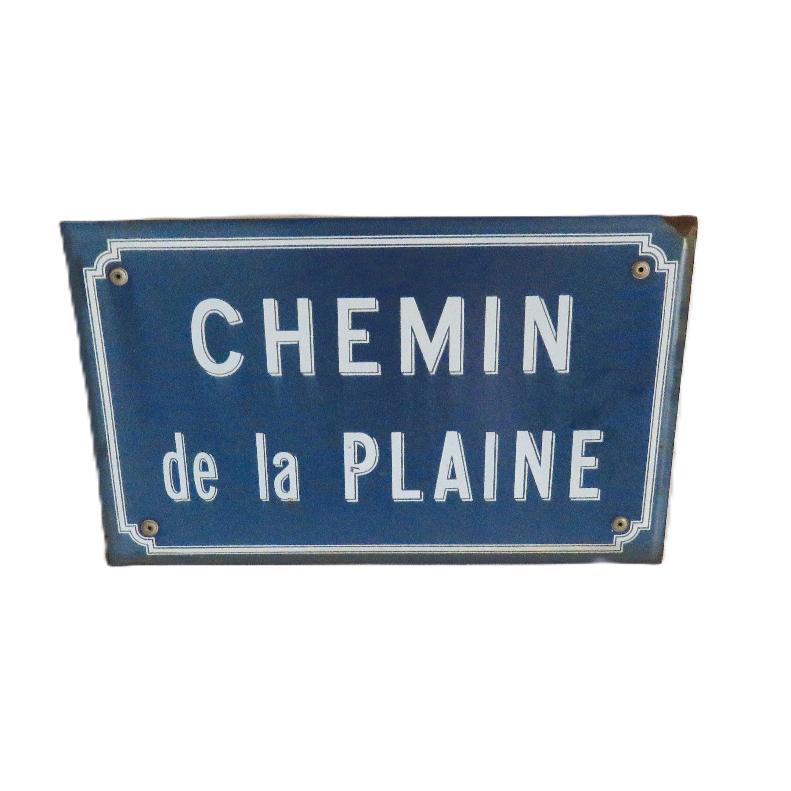 Vintage French Enamel Street Sign Chemin de la Plaine Blue Road Sign French Wall Decor Industrial Plaque -