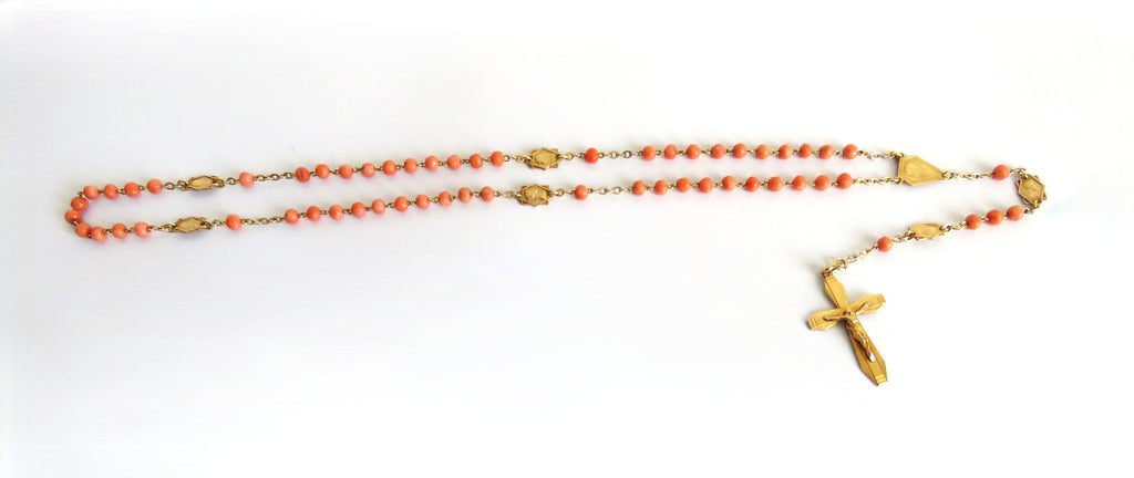 Antique French Coral Rosary Signed Karo Art Deco Coral Rosary - Vintage French Treasures