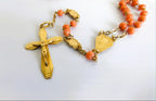 Antique French Coral Rosary Signed Karo Art Deco Coral Rosary -