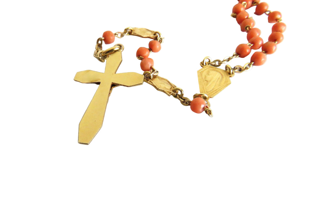 Antique French Coral Rosary Signed Karo Art Deco Coral Rosary - Vintage French Treasures