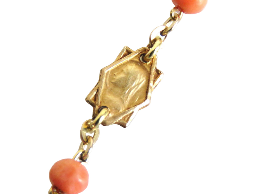 Antique French Coral Rosary Signed Karo Art Deco Coral Rosary - Vintage French Treasures